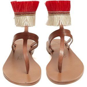 New $490 Alvaro Gonzalez Raffia Leather Flat Sandals 41 10